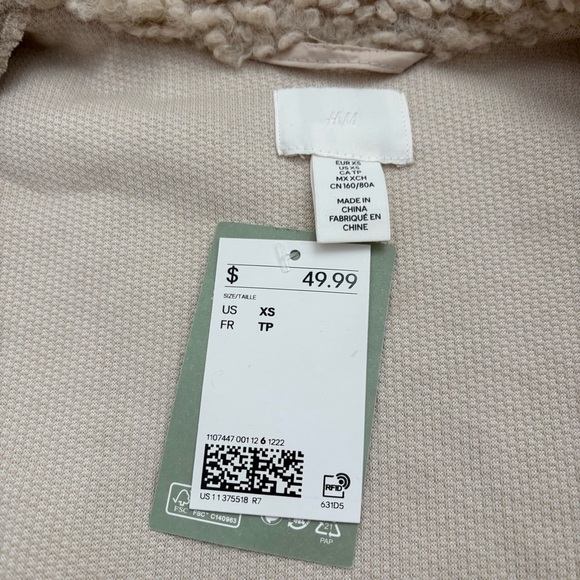 H&M Oversized Teddy Shacket Faux Sherpa Double Pocket Button Down Neutral XS NEW - Picture 11 of 17